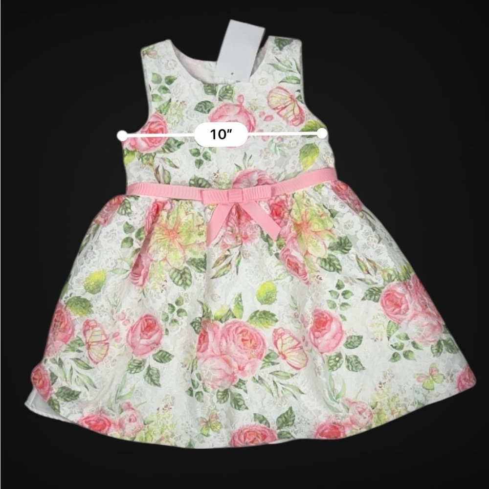 Bonnie Baby 3-Piece Floral Dress Set w/ Green Cardigan & Diaper Cover –Size 24M - Picture 12 of 17